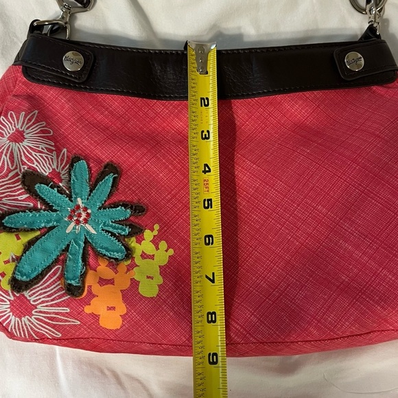 Thirty One Pink Blue White Floral Embroidered Appliqué Skirt Purse Shoulder Bag - Picture 10 of 12